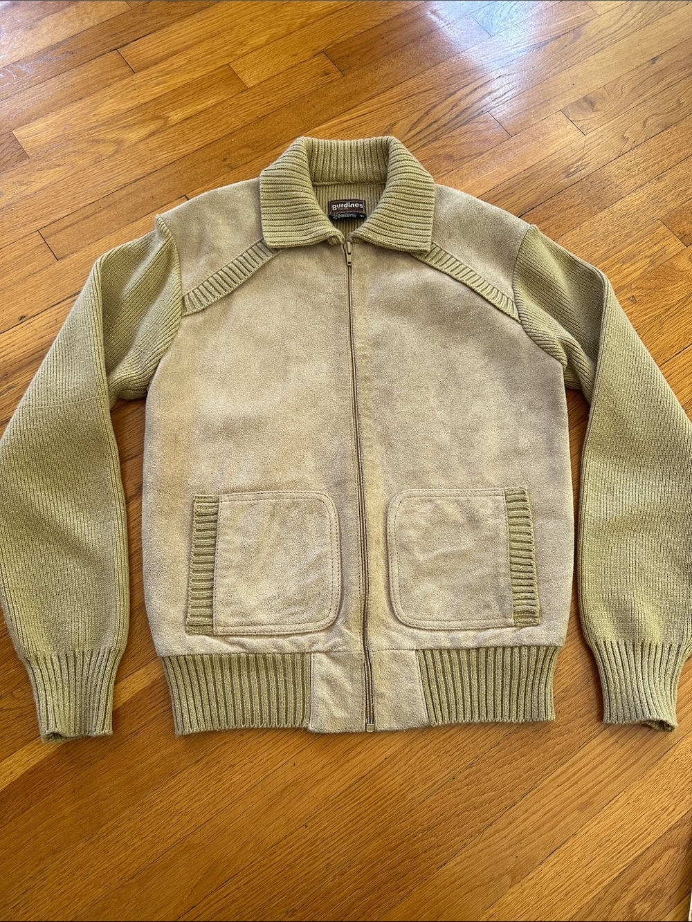 Beige Suede & Knit Zip Jacket VTG